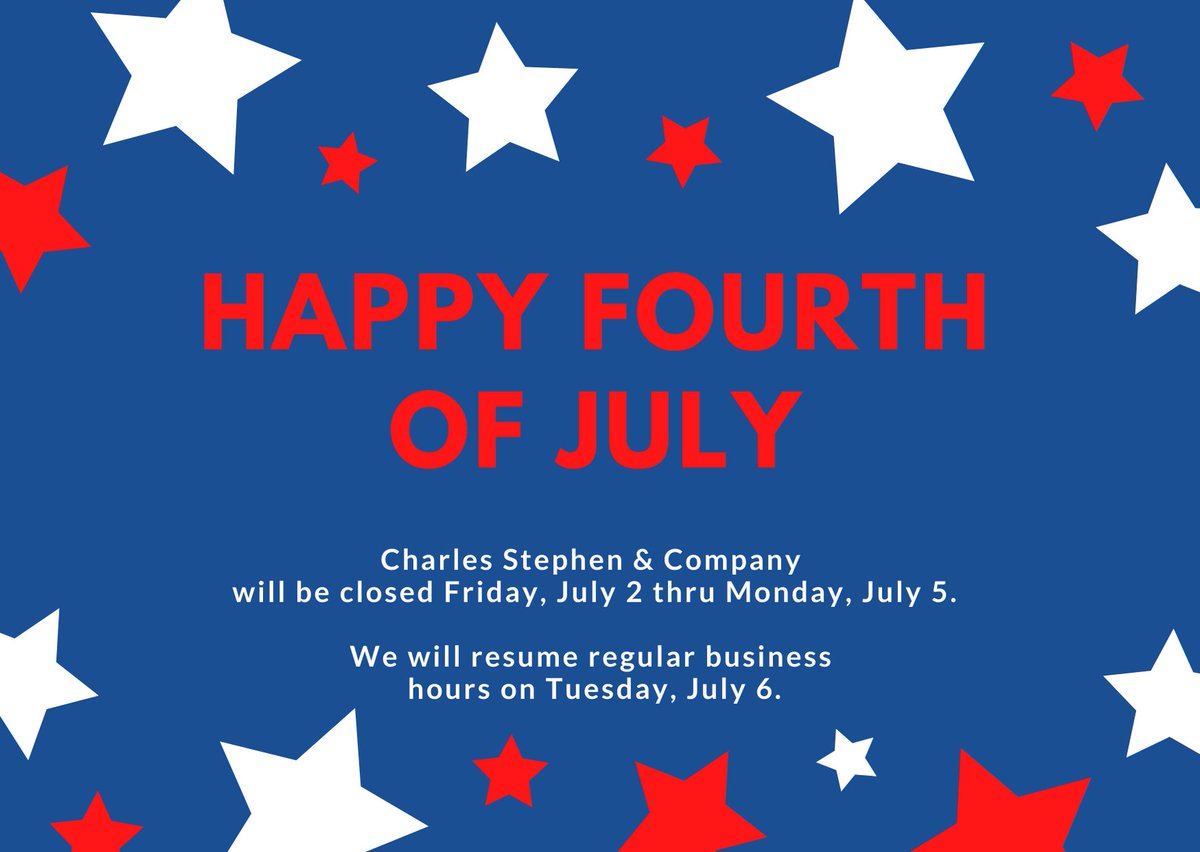 frstnamefinance's tweet photo. On be half of everyone at Charles Stephen, we wish all of you a safe and happy 4th of July weekend! https://t.co/HwCzcQEIho