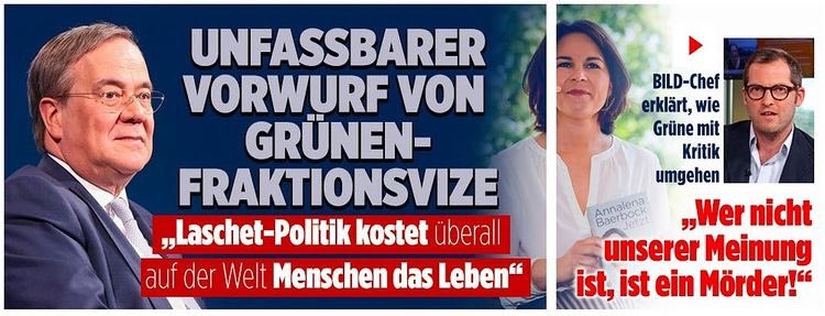 UNFASSBAR sind nicht die Vorwürfe gegen <a href="/ArminLaschet/">Armin Laschet</a>, sondern, dass medial ein auf Rüstungsexpansion &amp; kapitalistischen Profit ausgelegtes Parteiprogramm medial so stark propagiert &amp; der Gegenentwurf von @ABaerbock derart torpediert wird! <a href="/BILD/">BILD</a> #Wahlkampf = Tote für die Quote!