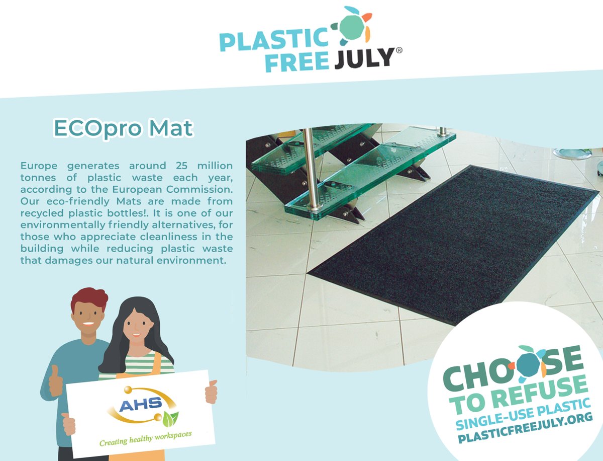 AbsoluteHygiene's tweet image. Only 30% of this material is recycled with a much lower percent actually going through the recycling process. We help to make use of recycled plastic water bottles, with our Ecopro Mat. Made from 100% recycled plastic! #plasticfreejuly #plasticfreejuly2021
