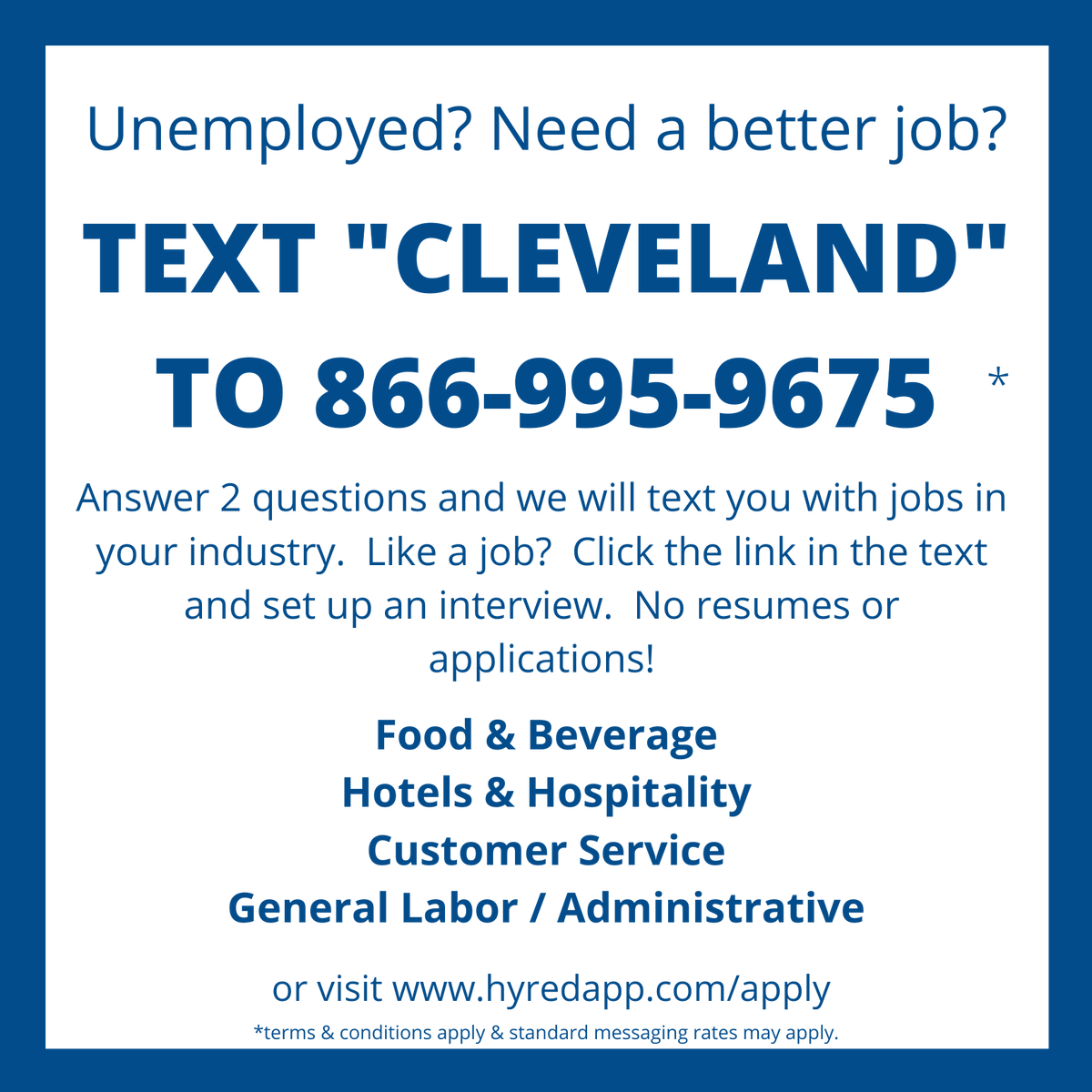 Hey #Cleveland - we have a new client looking to hire 10+ roles in your city and we are going to do it all via text - take a look below and join <a href="/hyred_app/">hyred app</a> to have them text right to your phone! #jobs #hiring #hired <a href="/ThePlainDealer/">The Plain Dealer</a> <a href="/ClevelandMayor/">Mayor Frank Jackson</a>