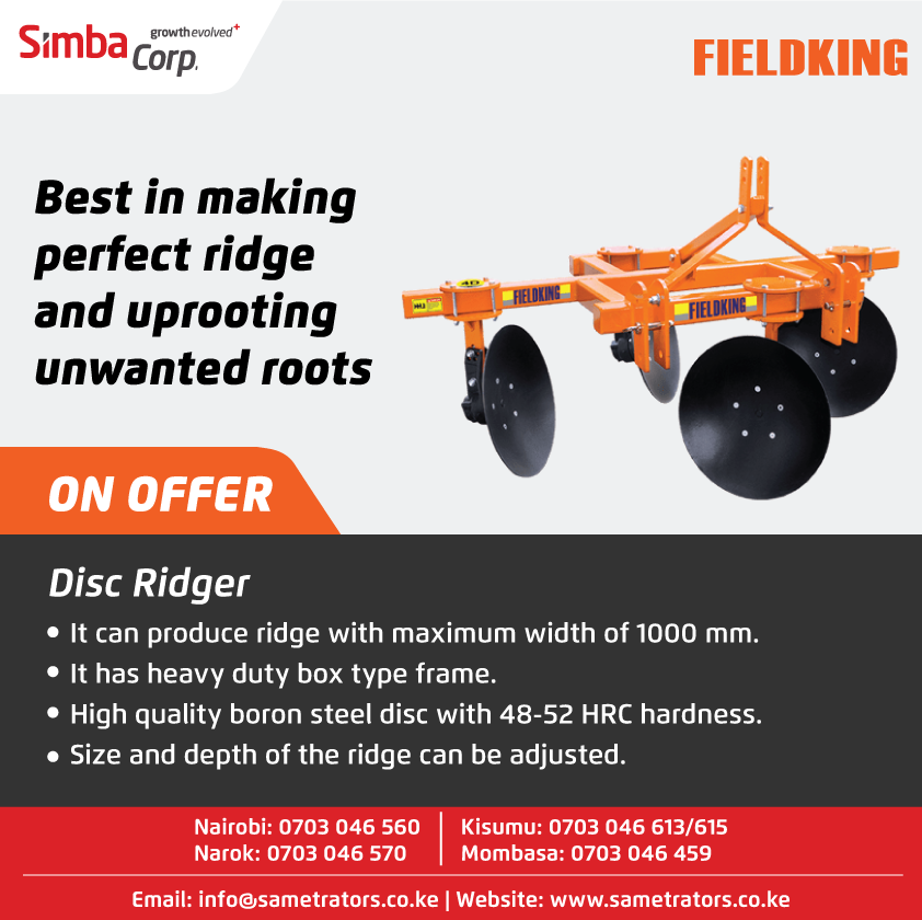 simbacorp_ke's tweet photo. FieldKing provides the right implements to use to prepare the land. The Disc Ridger is used in making the perfect ridge and uprooting unwanted roots while tilling the land. SAME tractors offers a wide variety of implements that can be used to make farming easy.
#FieldKing https://t.co/mVLY43ZxI4