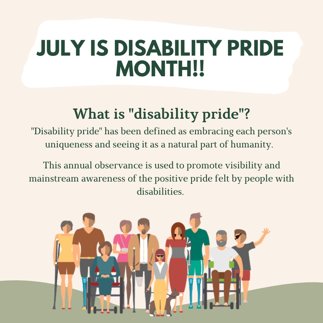 July is #DisabilityPrideMonth! Created in the 1990s, Disability Pride Month celebrates the diversity that disabilities bring. Throughout this month, we will be recognizing this holiday and the awareness that it promotes.