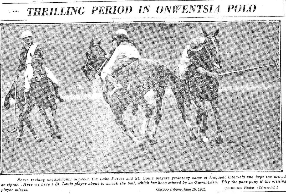 The Onwentsia polo team dropped their first league match of the season to St. Louis, 9-6, despite 5 goals from Onwentsia captain Bud Rader. #100YearsAgo