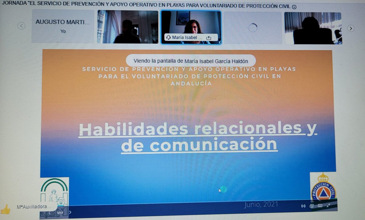 Ayer por la tarde desde <a href="/IespaJunta/">EMA IESPA</a> nos informaron a los #Voluntarios #ProteccionCivil de los #PlanesdeEmergenciaenPlaya vía Webinar.
"El servicio de prevención y apoyo operativo en playas".
Estuvo muy didáctico.
Doy las gracias a la <a href="/IespaJunta/">EMA IESPA</a>, #organizadores y #formadores.
👏.