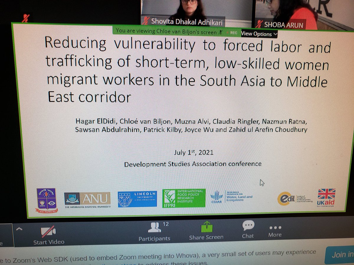 ClaudiaRingler's tweet photo. Great to listen to colleagues Chloe and Hagar present #DSA2021 on #femalemigration @IFPRI @NazmunRatna @MuznaAlvi @Cedilprogramme @SawsanAUB https://t.co/fqD2xB8Sua