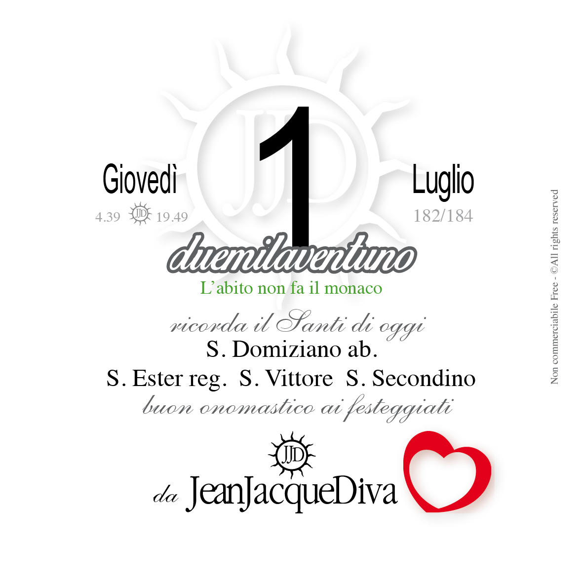 JeanJacqueDiva's tweet photo. Il mio #Buondì e #Felicegiornata🌞da Jean
#oggi #1luglio #giovedì 
#Santodelgiorno da #Jeanjacquediva

Buon #onomastico #Arone #Arsenio #Carolina #Ester
💕🎁✍️

#buongiorno #buongiornomondo #buongiornoatutti #frasibellissime #frasedelgiorno #filosofiadivita
#love #JJD #happyday https://t.co/QGbFNW7EEw