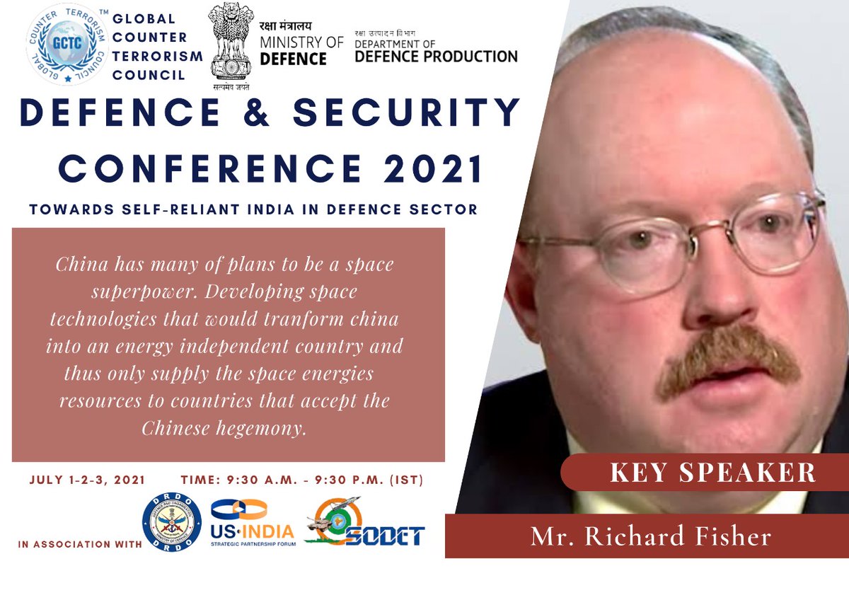 GCTCWORLD's tweet photo. #GCTC is buoyant to have Mr. Richard D Fisher Jr.
as our Keynote Speaker for Defence and Security Conference 2021.
@adgpi @IAF_MCC @indiannavy @IndiaToday @NewsX @LMIndiaNews @DefProdnIndia @DefenceMinIndia @PMOIndia
#DEFSECGCTC2021
#GCTCWORLD
#ChinaGCTC
#SpaceGCTC https://t.co/XgRsDLrh7I