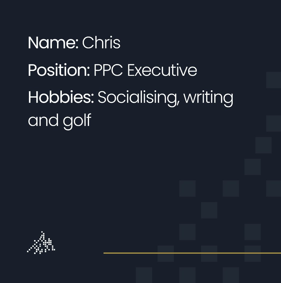 PDigitalLtd's tweet photo. Everybody meet Chris!👋 One of our fantastic PPC Executives who always provides great results for our clients! 😆 Swipe across to find out more about Chris! ➡️ https://t.co/ajP3clAAvm