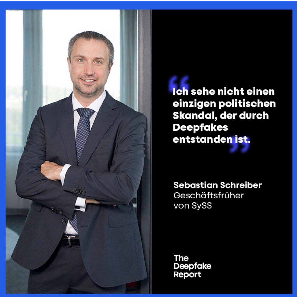 deepfakereport's tweet photo. Sebastian Schreiber, CEO of SySS, is an IT Security expert. he says:  "I have yet to see a single political scandal that has been caused by deepfakes". By this, however, Schreiber doesn´t mean that we should be careless! 

Photo credits: SySS GmbH

#deepfakes #technology https://t.co/mC3Jl1HigP