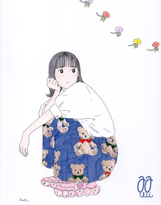 イラスト : 花ゆうれい。テディベアスカート。すごいスニーカー。 