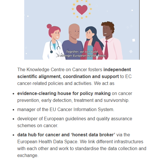 EU_RDI_LifeSci's tweet photo. 📣 Lanzamiento del "Knowledge Center on Cancer": nueva plataforma en línea para reunir pruebas y coordinar acciones contra el #cáncer.
1ª acción emblemática del #EUCancerPlan, contribuye a los obj. #MisionCancer
Info: https://t.co/BSZU9yOyhI
Infografía: https://t.co/rMYQ6ooC5T https://t.co/7R0sniRms7