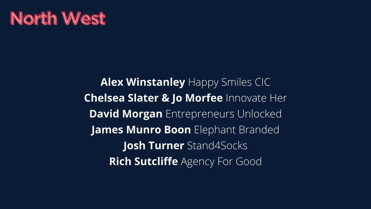Great British Entrepreneur Awards & Community (@entrepreneursgb) on Twitter photo Here are our North West finalists for the Entrepreneur For Good Awardโฆ
๐๐ผ<a href="/happysmilescic/">Happy Smiles Training CIC ๐๐</a> <a href="/alexwauthor/">Alex Winstanley - Author #SBSWinner</a>
๐๐ผ<a href="/innovateheruk/">InnovateHer ยฎ</a>
๐๐ผ<a href="/entr_unlocked/">Entrepreneurs Unlocked</a>
๐๐ผ@elephantbranded
๐๐ผ<a href="/Stand4Socks/">Stand4Socks</a>
๐๐ผ@agencyfg Here are our North West finalists for the Entrepreneur For Good Awardโฆ
๐๐ผ<a href="/happysmilescic/">Happy Smiles Training CIC ๐๐</a> <a href="/alexwauthor/">Alex Winstanley - Author #SBSWinner</a>
๐๐ผ<a href="/innovateheruk/">InnovateHer ยฎ</a>
๐๐ผ<a href="/entr_unlocked/">Entrepreneurs Unlocked</a>
๐๐ผ@elephantbranded
๐๐ผ<a href="/Stand4Socks/">Stand4Socks</a>
๐๐ผ@agencyfg