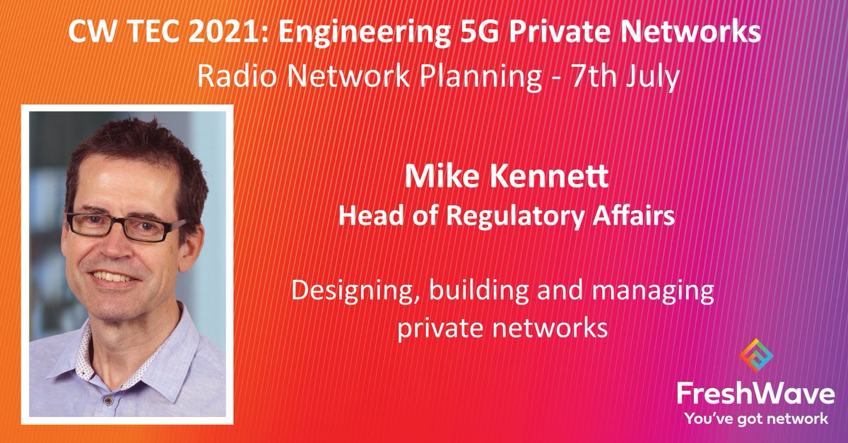 freshwavegroup's tweet photo. Join us at #CWTEC 2021 on the 7th July as we explore the radio network planning behind #5G #PrivateNetworks. Our Head of Regulatory Affairs @mikennett will be speaking alongside @IBTwi (Keima), Julie Bradford (@Real_Wireless) and Steve Evans (@nokia)
https://t.co/ZMorv6dqtW https://t.co/F02NVG3tCb