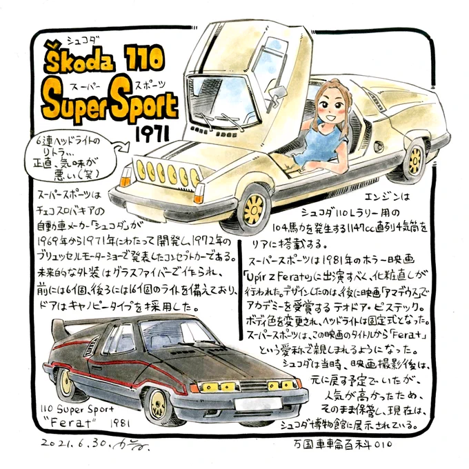 チェコスロバキアのスーパーカー。シュコダ 110 スーパースポーツŠkoda 110 Super Sport#万国車輪百科 第10回 
