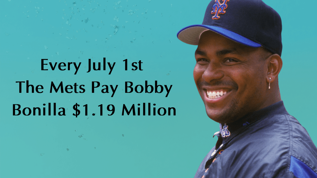 bettehochberger's tweet photo. It's #BobbyBonillaDay. Bobby will be taking home $1,193,248.20 once again. 😂 Check out my most recent go-live where I ponder this infamous contract--- https://t.co/ussADALZqL https://t.co/GkSel6Pewv