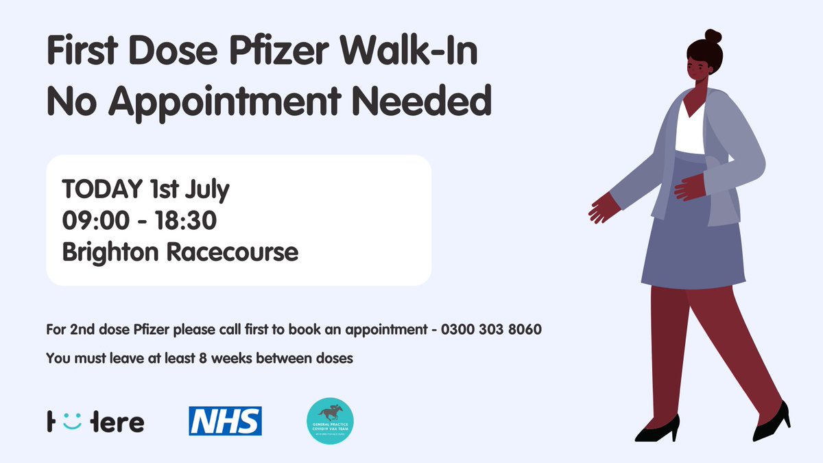 Please spread the word! We're holding a walk-in vaccination clinic TODAY at the Brighton Racecourse, for FIRST DOSE Pfizer. No need to book an appointment, just come along to get #vaccinated
 #maxthevax #grabajab #covidvaccination #brighton