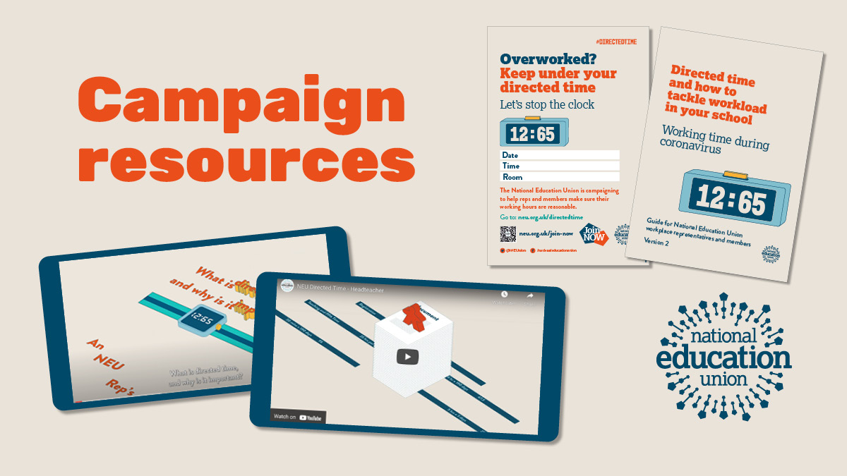 NEUnion's tweet photo. The @NEUnion has created a suite of resources to help you organise around directed time and workload.
 
This week we are asking members are reps to use our model letters to raise #DirectedTime with your leadership team.
 
Access them by clicking here 👉 https://t.co/suhZFfvsao https://t.co/3RE92J0UO1