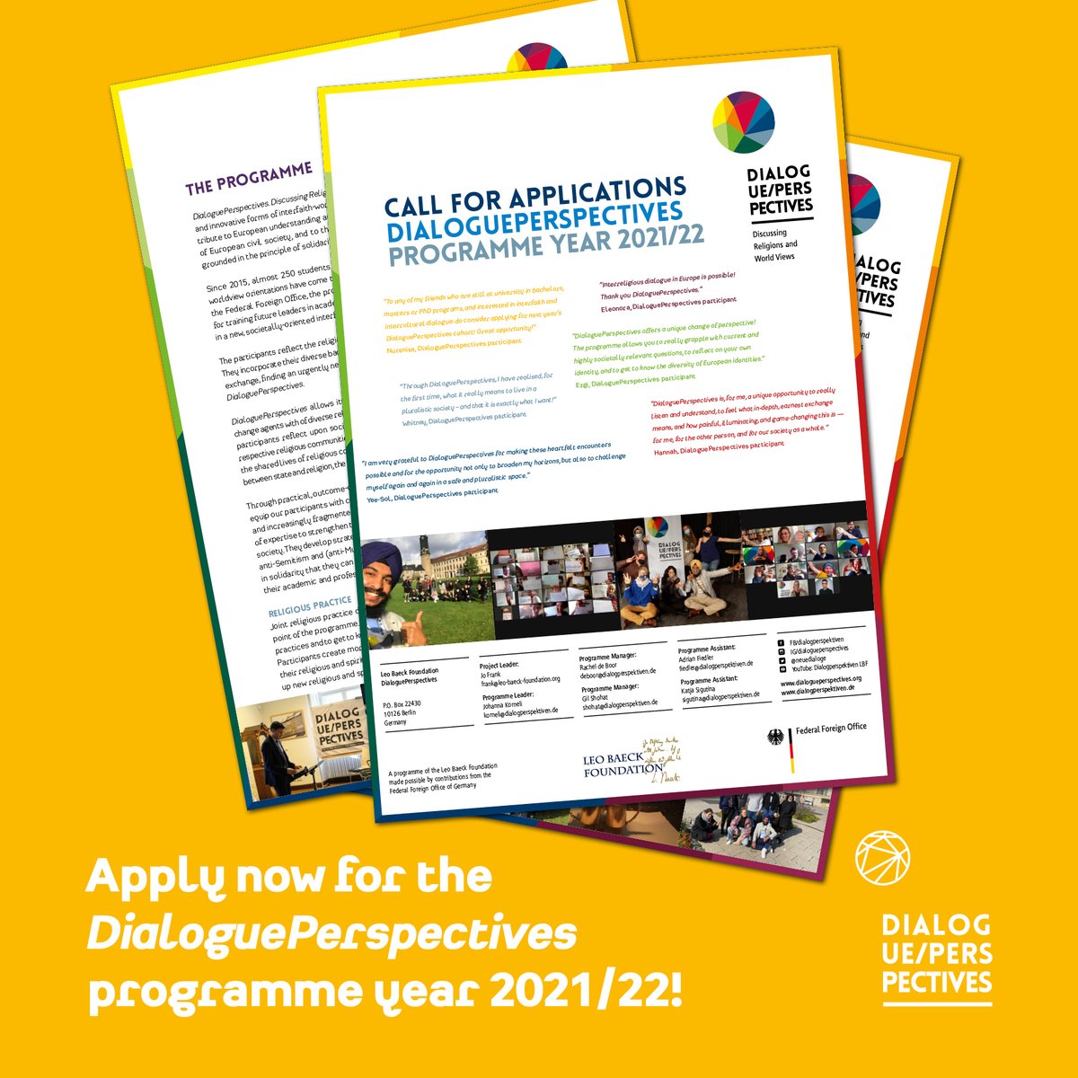 neuedialoge's tweet photo. We are looking for students/ doctoral candidate in the European Union or the UK to participate in this year's programme. Seize the chance to shape the shared life of different religious communities in Europe, and our shared European society.@AuswaertigesAmt
#DialoguePerspectives https://t.co/mJ1XQ9cN0a