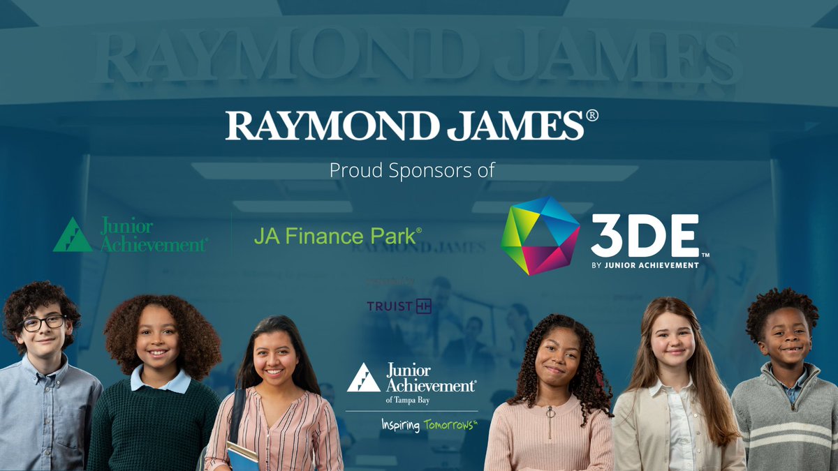 JATampaBay's tweet photo. Thank you to our proud partners @RaymondJames for their continued support of Junior Achievement and the students we serve!
Raymond James are sponsors of both JA Finance Park and 3DE by Junior Achievement!
#JATampaBay #juniorachievement #3DE #JAFinancePark #education https://t.co/BznzASSSov