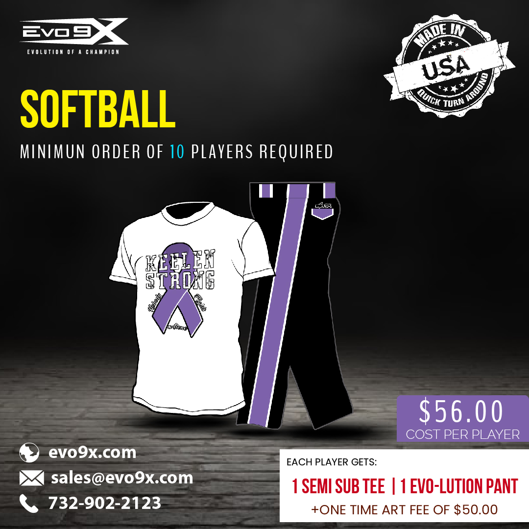 Softball Uniform Team Package - $56 Player Each player will get: ◾ 1 Semi Sublimated Tee ◾ 1 Evo-lution Pant ◾ Turnaround Time: 10 Business Days ◾ One time art fee of $50.00 Note: Minimum order of 10 players required Learn More >> hubs.ly/H0Rp13F0 #SoftballUniform