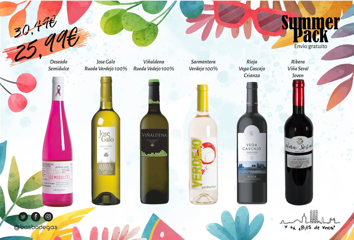 BasBodegas's tweet photo. ¿Aún no te has hecho con el Summer Pack de #BASBODEGAS ? No seas el único que se quede sin él y cómpralo ya!
Más info 👉 https://t.co/HN1n5E5w4I 🌐
🌴 #ytuBASdevinos 🌴
#Verano #verdejo #rueda #rioja #ribera #RiberaViñaSeral #wine #cancer #vino #photography #bodega #Spain https://t.co/TARbDibG6G