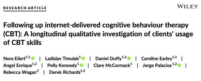 Very proud to have co-authored this paper!

'Following up internet‐delivered cognitive behaviour therapy (CBT): A longitudinal qualitative investigation of clients' usage of CBT skills'

Read it here: onlinelibrary.wiley.com/doi/full/10.10…  

#firstpublication #CBT #mixedmethods #openaccess