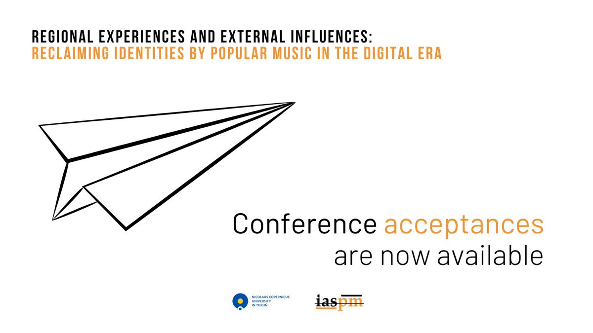 NCU IASPM 2021 Conference (@ncu_iaspm2021) on Twitter photo Check your inbox π©. Notifications of acceptance have just been sent β
.
We can't wait to see you in September ππ!
Questions? Ask us: iaspm2020torun@gmail.com Check your inbox π©. Notifications of acceptance have just been sent β
.
We can't wait to see you in September ππ!
Questions? Ask us: iaspm2020torun@gmail.com
