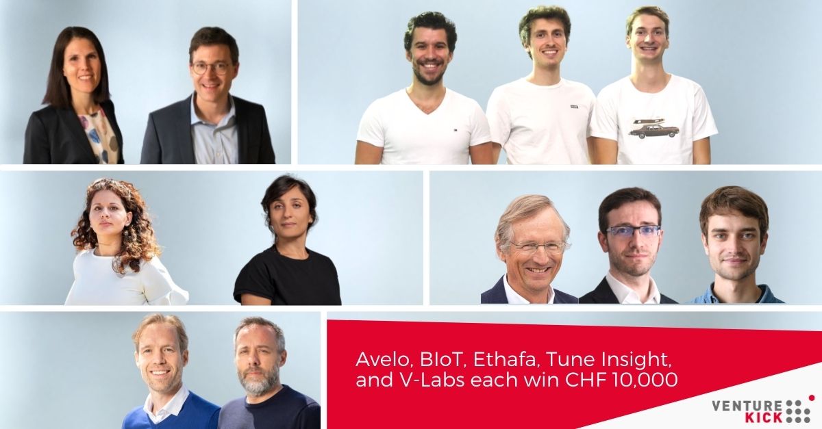 venturekick's tweet photo. New inventions in healthtech, edtech, business intelligence, and augmented reality get a boost:
@Avelo, @BioT, @Ethafa, #TuneInsight, and #VLabs solutions win CHF 10,000, entering Venture Kick! Congrats to the teams of founders:
https://t.co/VjvUHXc724
#VentureKick #SwissStartups https://t.co/njBzBQ5Rjt