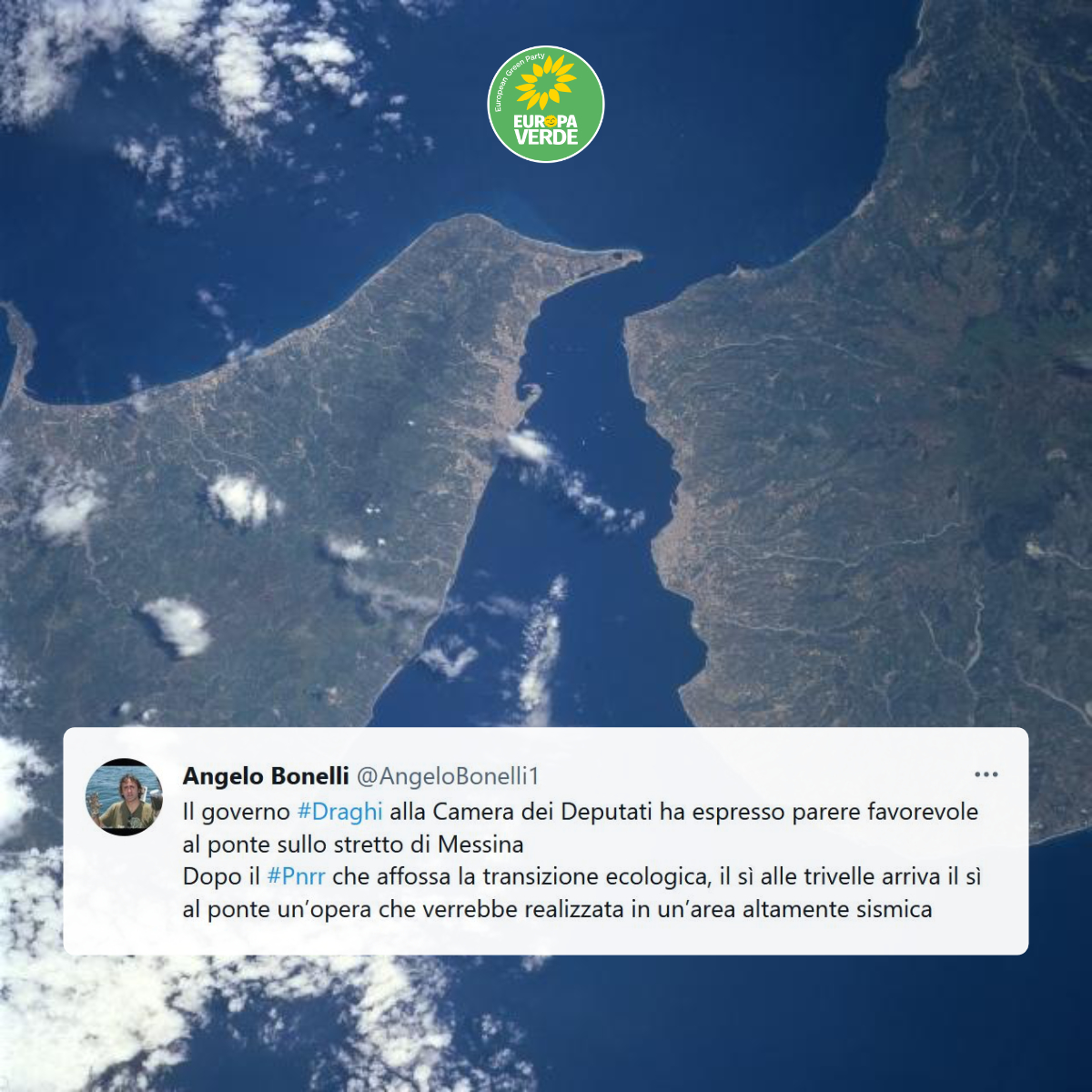 europaverde_it's tweet photo. Con il parere favorevole del #GovernoDraghi alla realizzazione del #PonteSulloStretto, si spegne definitivamente la speranza di avviare la #TransizioneEcologica.

Si persevera con scelte obsolete che non possiamo accettare.

La nota di @AngeloBonelli1👇
https://t.co/Ofo9HasHMU https://t.co/0eoxdz6BBZ