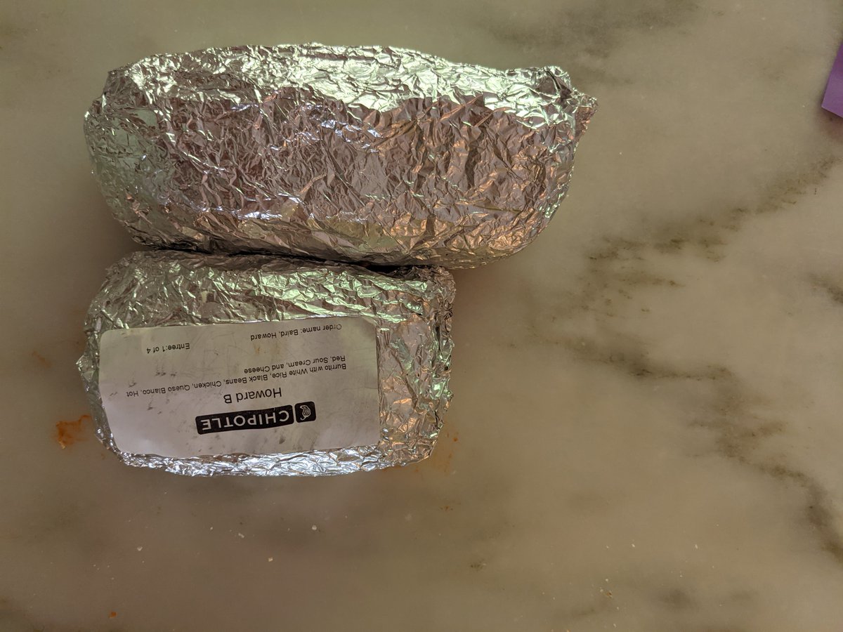 HowieBaird's tweet photo. Ordered same burrito from different store after @ChipotleTweets manager insists my burrito was not small. This is 2nd time it has happened. Never using  @maplegrovemngov  @arborlakes Chipotle again. https://t.co/JK6mEaFFI3
