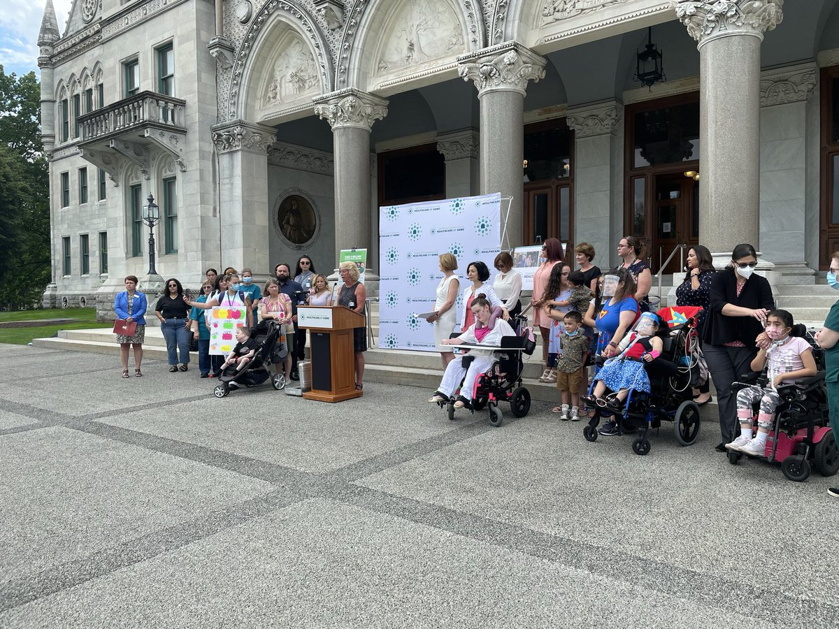 Tracy Wodatch of ⁦<a href="/CT_HealthAtHome/">CT HealthcareAtHome</a>⁩ alongside children and families who rely on these services to desperately urge the state to allocate federal funds to home health and home care to solve this imminent crisis.