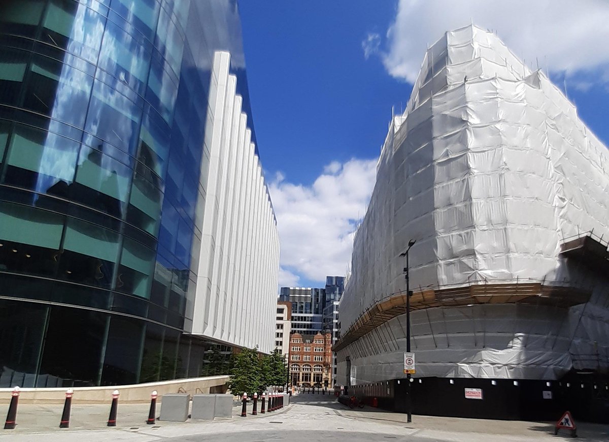 GKRLtd's tweet photo. GKR is creating demolition access for the Stonecutter Court re-development. We’ve provided two protection gantries and fully monarflexed external demolition scaffold. The new 13 storey building will deliver high-quality and flexible office space. 
#Construction #Scaffolding https://t.co/ZUSOXmmtY3