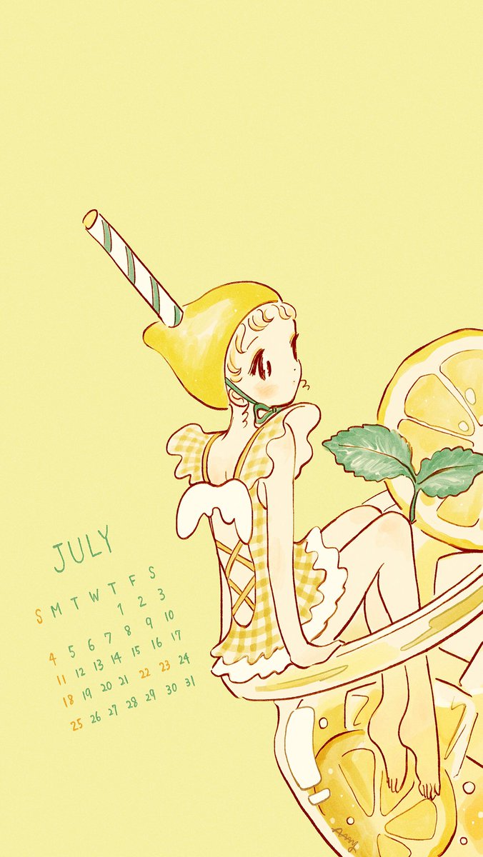 「7月のカレンダーです🍋
個人利用の範囲でお楽しみください🌼 」|ア〜ミ〜／𝗔𝗔𝗠𝗬のイラスト