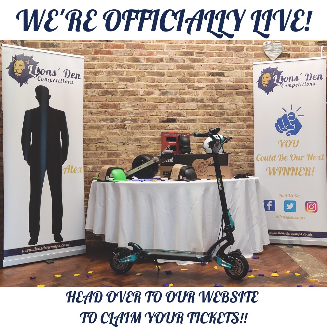 WE'RE OFFICIALLY LIVE! 

Head over to lionsdencomps.co.uk to check out our first competitions, coming to you courtesy of our first lion, Alex. 

#Prizegiveaway #Giveawayuk #Competitionuk #Rafflegiveaway #Raffletime #Raffle #Win #Escooter #Inittowinit #UKraffles #ukcompetition