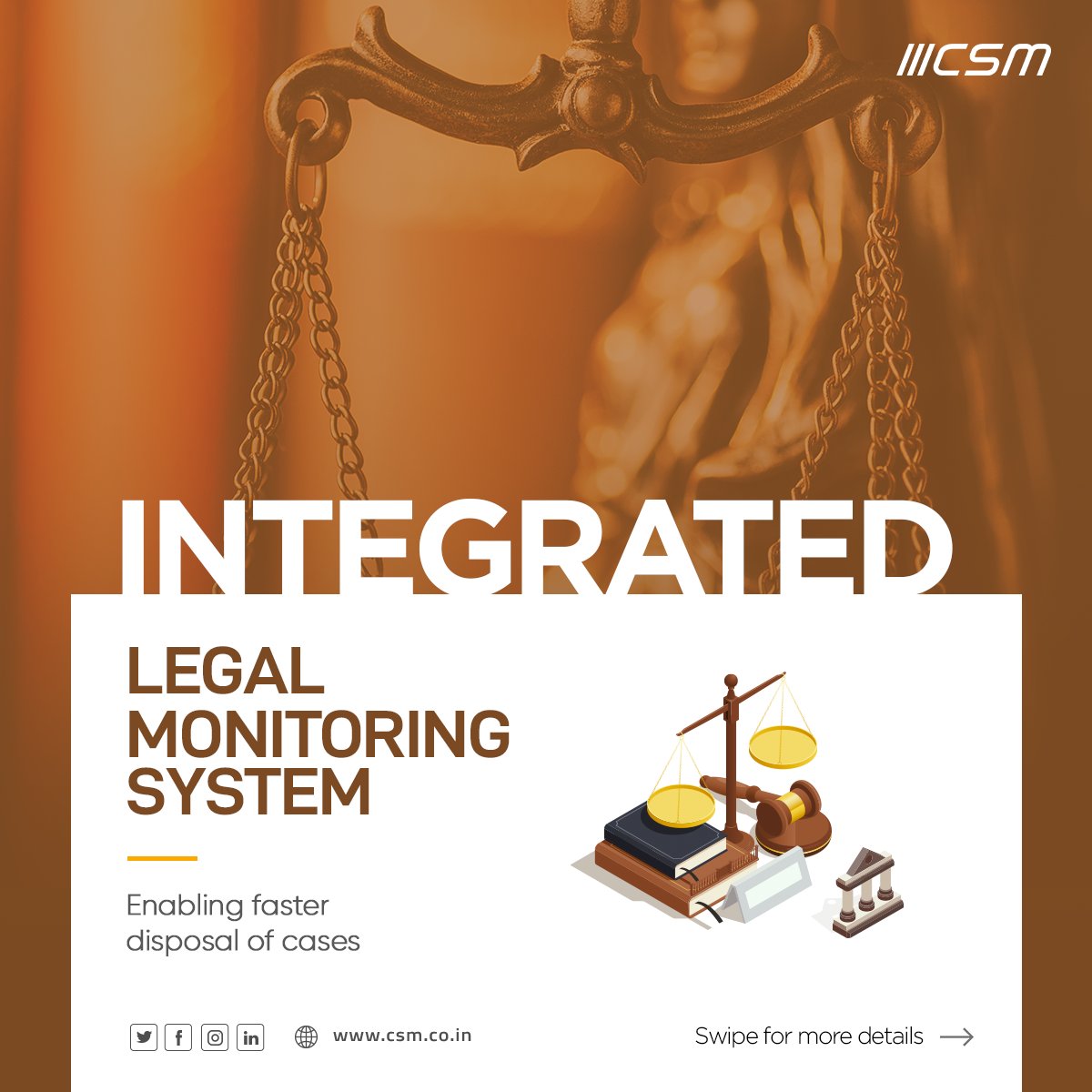 CSMTechnologies's tweet photo. Fast tracking litigation processes with tech can help mitigate the pendency in our legal system. Read more to know more about CSM’s robust web-enabled Legal Monitoring System here: https://t.co/ytBuTTEPow
#legalmonitoring #govtech #digitaltransformation https://t.co/E2GLWEBKng