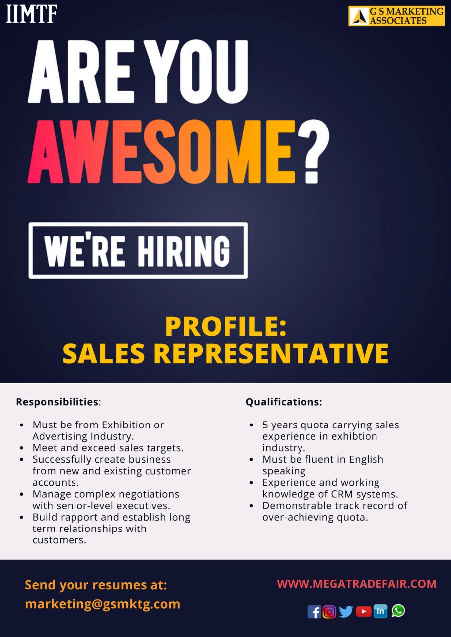 IIMTF on X: &ldquo;We&rsquo;re Hiring!! Job openings for Sales Representative 