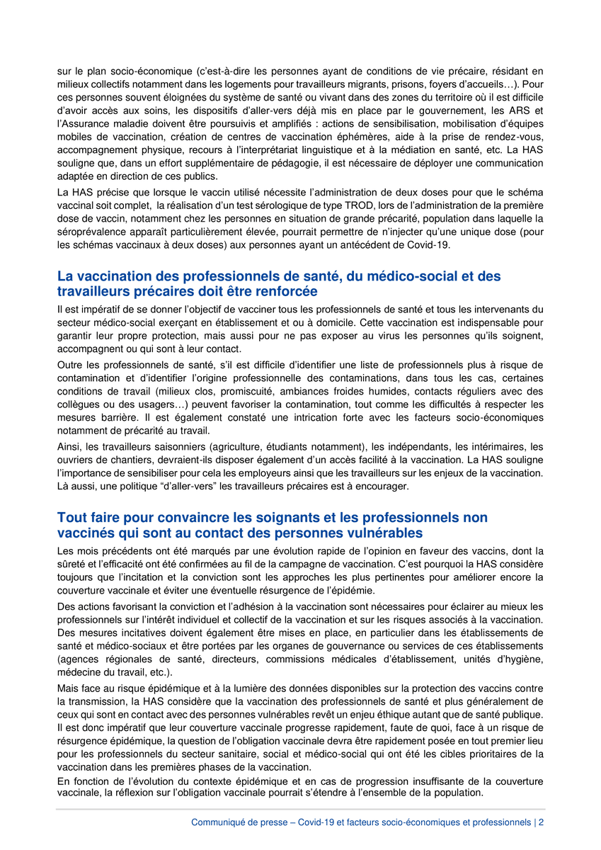 HAS_sante's tweet photo. #Communiqué | #COVID19 La HAS actualise son avis concernant les facteurs de risque associés à la précarité &amp; expositions professionnelles
📌Diminuer les inégalités de vaccination, limiter la vulnérabilité face aux variants
👉https://t.co/fb0NLaIaKw
L’avis👉https://t.co/XPEpvCqp1n https://t.co/a665zqny1g