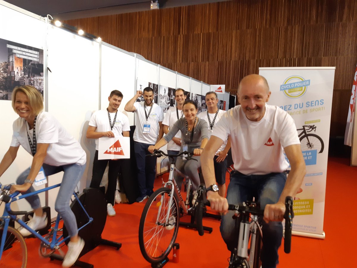 cyndie79's tweet photo. La team @MAIF et la team @CycloPowerFcty
relèvent le défi énergétique dans le village de @EcoTrailParis #SportPlanete https://t.co/Qir2gkjGOY