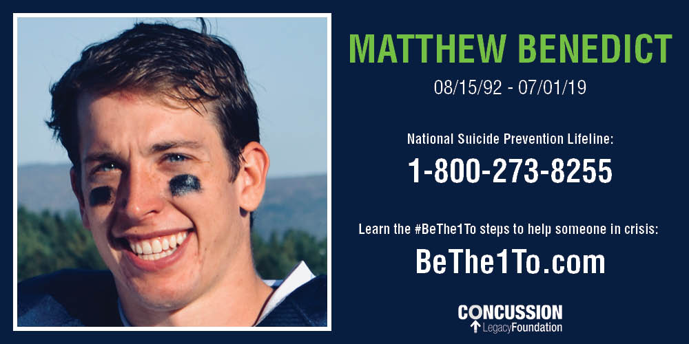 ConcussionCTEfn's tweet photo. TW // suicide

Matthew Benedict was a gifted athlete whose personality changed after a series of concussions. He took his life 2 years ago today at age 26.

His parents on furthering Matthew’s mission to erase the mental health stigma: 
https://t.co/lxcCO9Mcsm https://t.co/rMWEz5ISC9