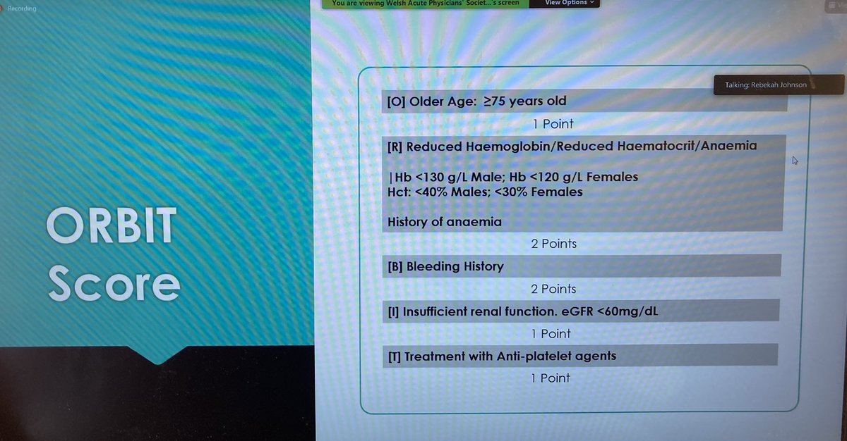 It’s no longer HASBLED but ORBIT score for bleeding risk in new NICE Guidance for AF! <a href="/DrBeckyJohnson/">Rebekah Johnson</a> at #WAPS2021