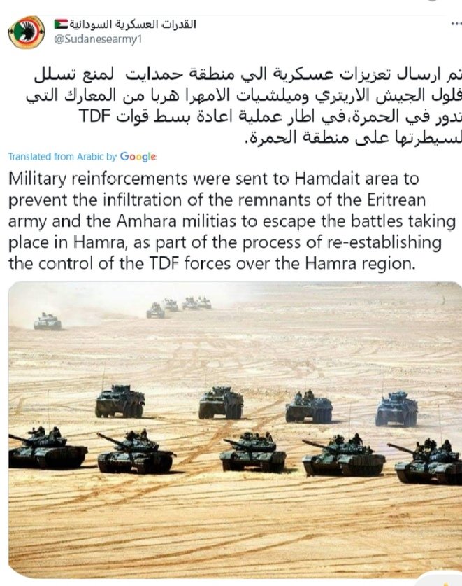 EmuWeyane's tweet photo. Military reinforcements sent to hamdiat area to prevent any infiltrate by the amhara militias &amp; eritrean troops #tigrayisprevailing #independenttigray #justice4tigray #AbiyIsWarCriminal #AbiyToICC @StalinTeklu @martinplaut @nimaelbagir @cnnbrk @PowerUSAID @Alula_Solomon https://t.co/NT5iIwfqr5