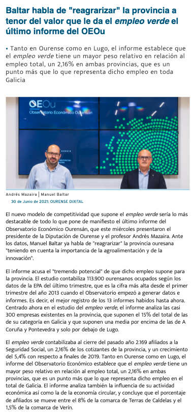 DeputacionOU's tweet photo. #OEOu @ManuelBaltar habla de "reagrarizar" la provincia a tenor del valor que le da el empleo verde el último informe del OEOu 

NOTA: Informe completo en: https://t.co/kB6Kgvxr7a https://t.co/o9Mj96BCp6
