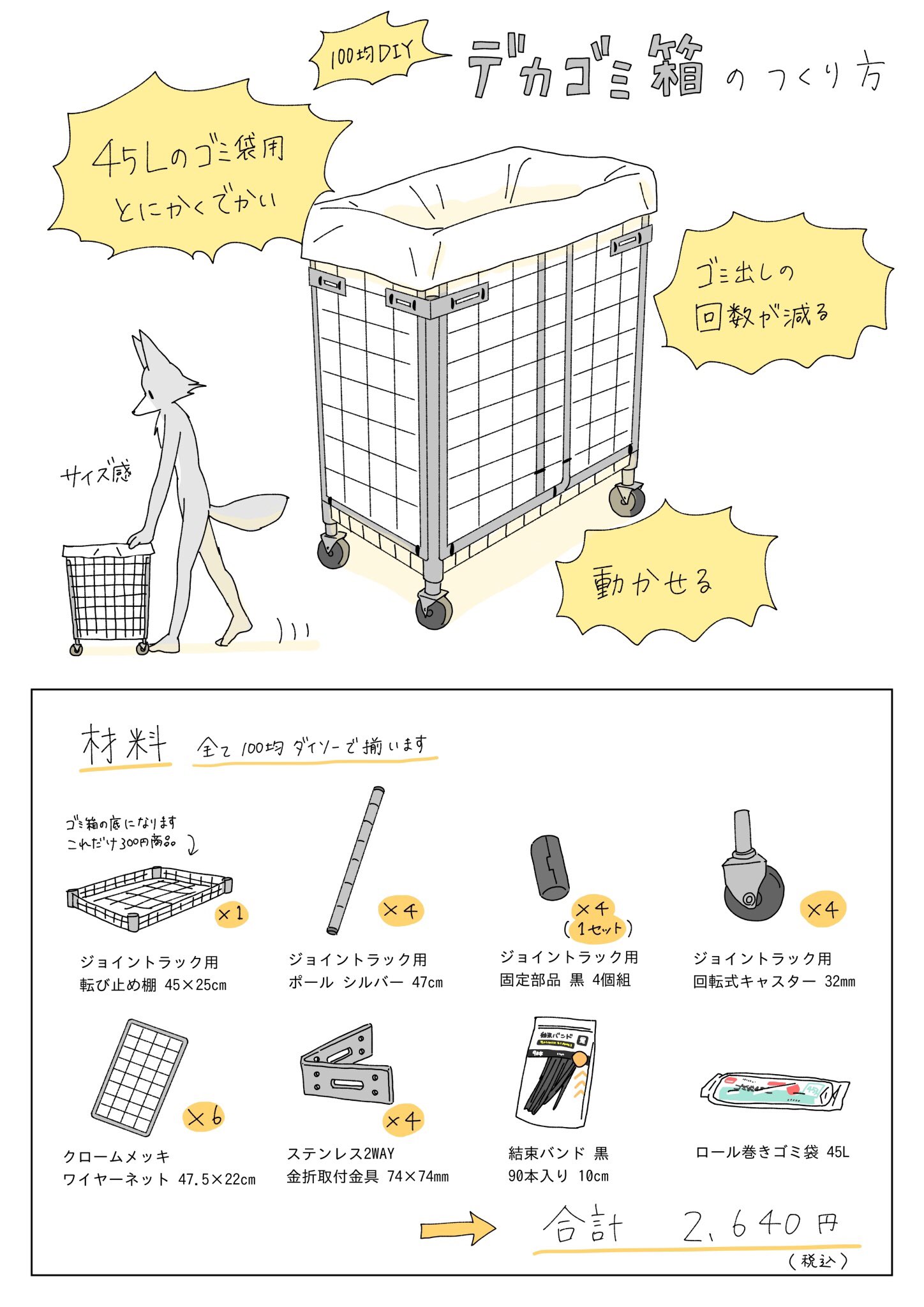 午後 デカゴミ箱の作り方 色々と描きましたが要はひたすら結束バンドで固定していくだけで作れます 100均diy T Co Wzvsodcdsl Twitter