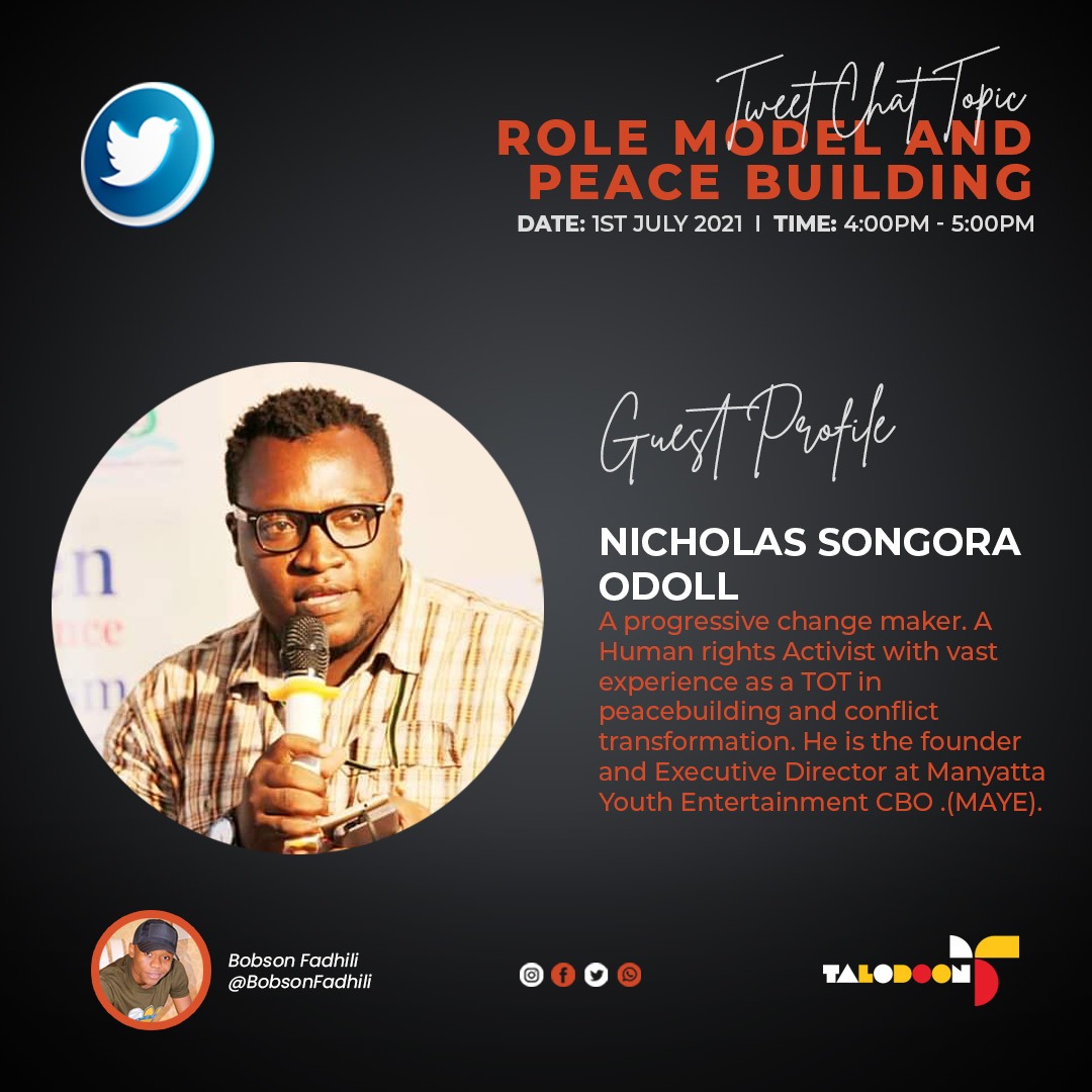 NicholasSongora's tweet photo. @BobsonFadhili @SITUMAJOB @Hivvo2 I am a progressive Human right activist. TOT in peace building and conflict transformation, Democracy and governance. Executive Director at @ManyattaYouth_m, founder @HubAnika and @AnikaTv_ke Genchange fellow of @USIP. Coordinator Coast CSOs network. Also a creative arts Director https://t.co/orhq4o6rUH