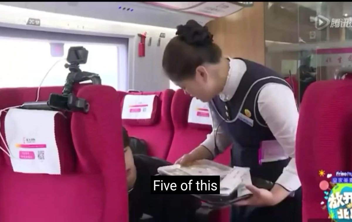 bambeong's tweet photo. An attendant in the train is a jacky. Jackson ordered a spicy food then the attendant reminded him that he's not eating/allowed of spicy foods. This is so cuteee https://t.co/2U2SH8Dash