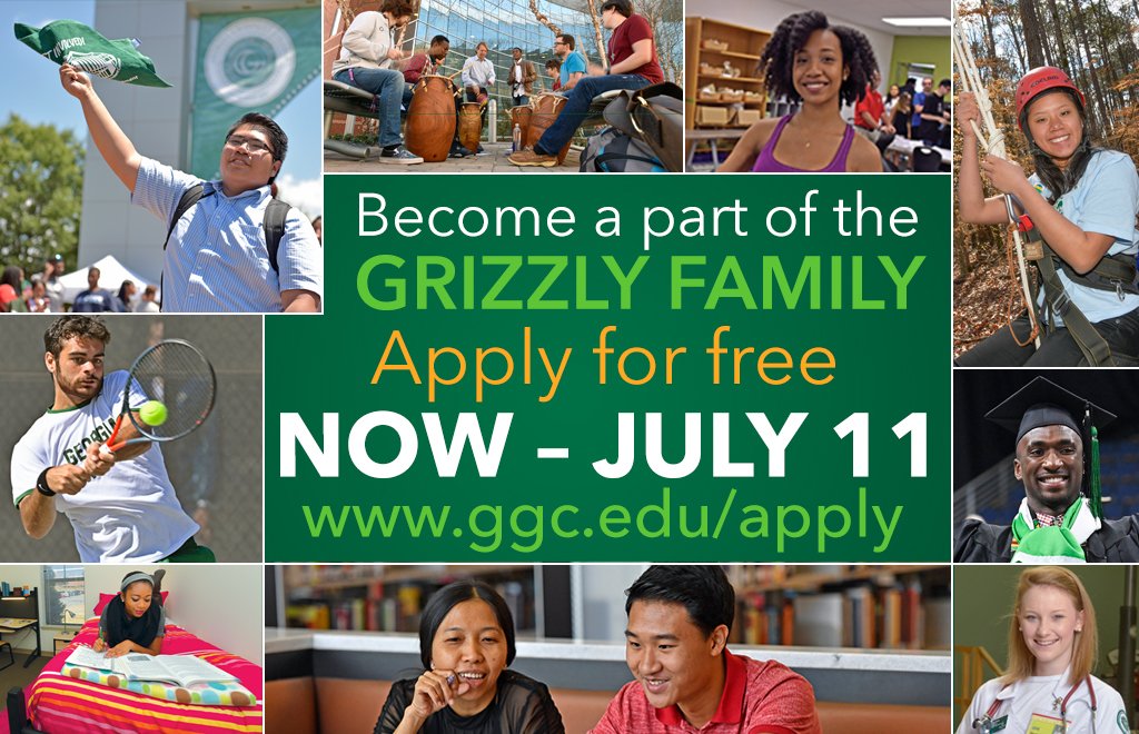 There's still time to join the GRIZZLY family! Apply for FREE now-July 11th! ggc.edu/apply #apply #GGC