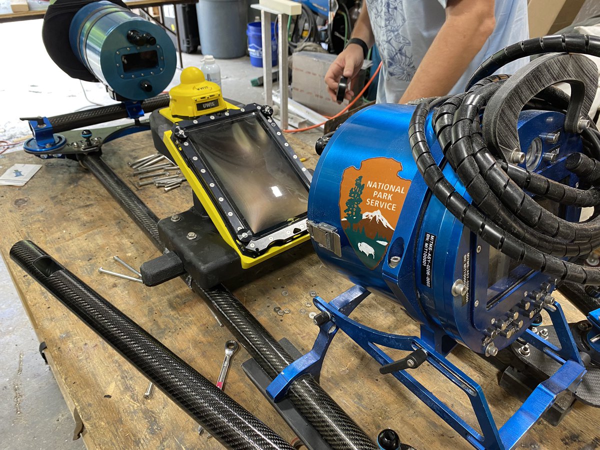 MarineImaging's tweet photo. Deputy Chief Brett Seymour and #seaarray are in the shop for some upgrades and TLC. #photogrammetry #marinearchaeology #marineimages #marineimagingtechnologies #marineimaging https://t.co/g0zHoMyEoK