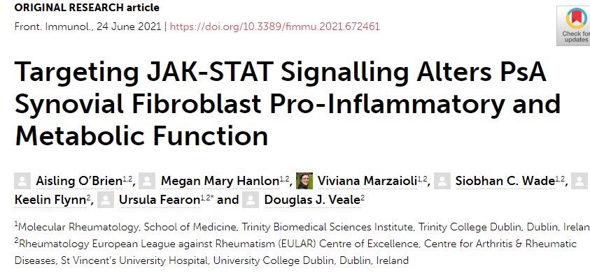 Megan Hanlon Latest Publication From The Fearon Lab Moleculartcd Out Now Jak Stat Signalling Mediates Primary Psa Synovial Fibroblast Activation Metabolism Delighted To Contribute To This Study Congrats Aisling