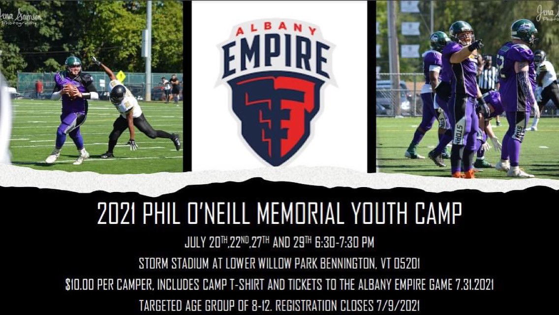 TheNEFL's tweet photo. @SouthernVTStorm is holding a youth camp this month. https://t.co/YIWBmgRbdO

Just 8 days to register for the camp! https://t.co/7UngWv6r7N