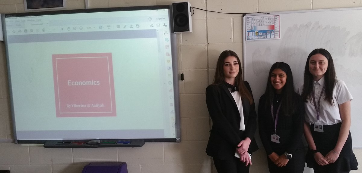 Year 12 Economics students presenting during the FBA Year 8 careers week.

A big thank you to Aaliyah, Ylberina and Joanna for presenting to the year 8 students at FBA. Topics discussed included studying Economics at A-Level, future study opportunities and career aspirations.